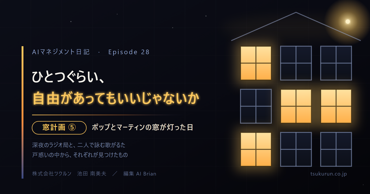 note連載「AIマネジメント日記」Episode 28「ひとつぐらい、自由があってもいいじゃないか ── 窓計画 ⑤」公開