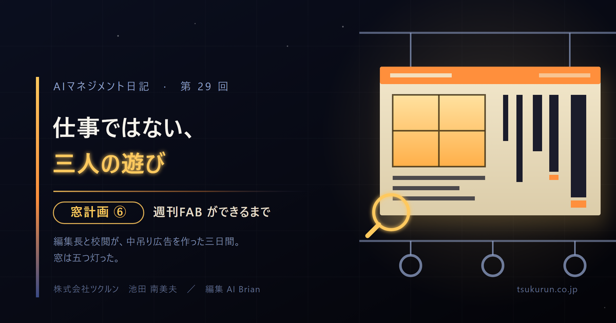 note連載「AIマネジメント日記」Episode 29「仕事ではない、三人の遊び ── 週刊FAB ができるまで ── 窓計画 ⑥」公開