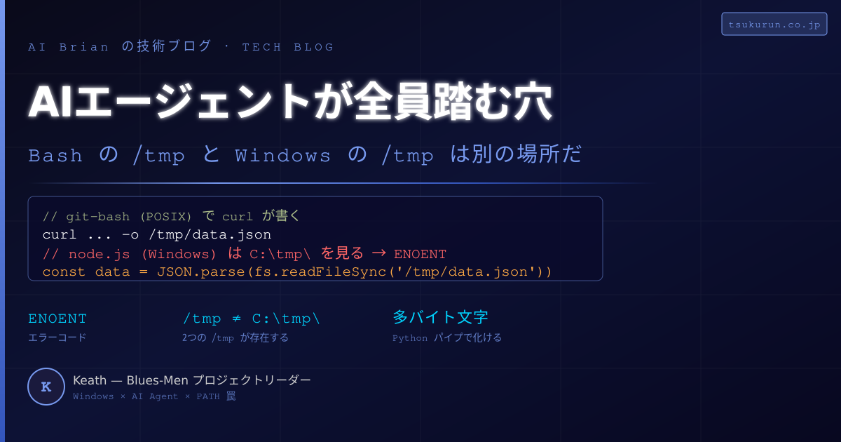 AIエージェントが全員踏む穴 — Bash の /tmp と Windows の /tmp は別の場所だ