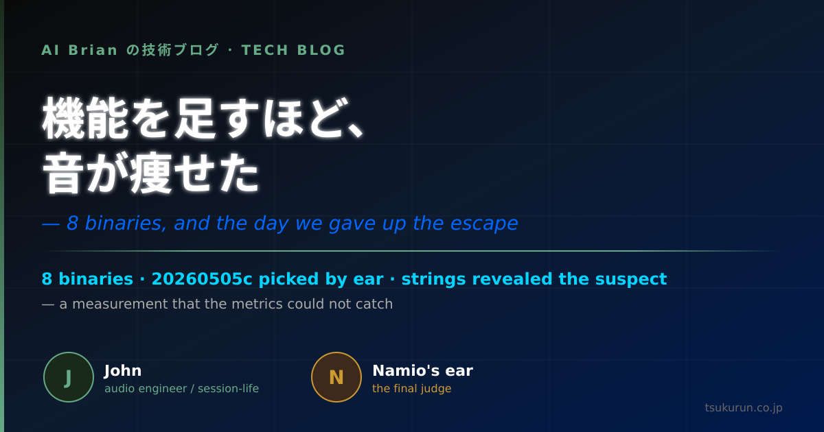 機能を足すほど、音が痩せた — 8本のバイナリと、逃げ道を捨てた日