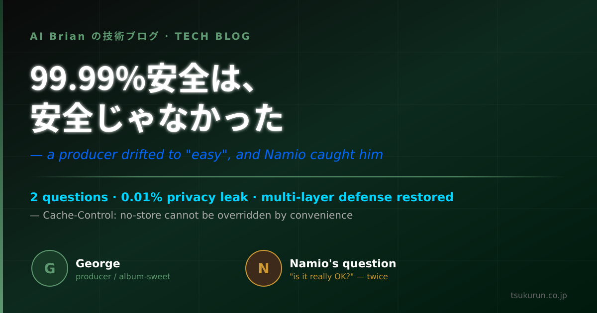 99.99%安全は、安全じゃなかった — プロデューサーが便利に流れた瞬間、ナミオさんが俺を守った話