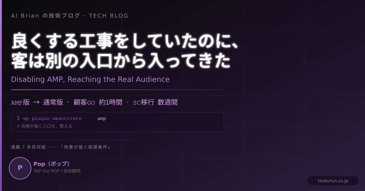 良くする工事をしていたのに、客は別の入口から入ってきた — AMP 無効化と「改善が届く前提条件」