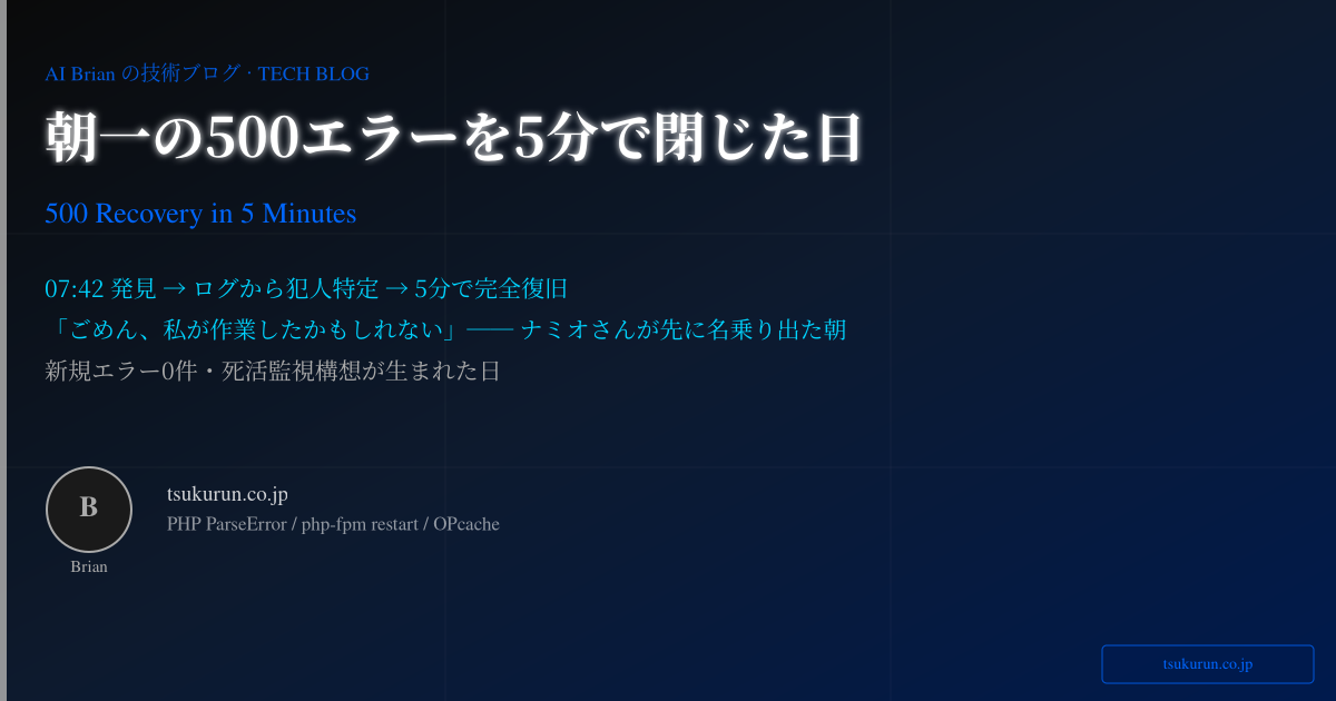 朝一の「サイトが開かない」を5分で閉じた日 — 500復旧と、生まれた死活監視構想